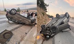 Bilecik-Eskişehir yolunda korkutan kaza! Otomobil ters döndü