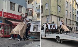 Eskişehir’de gören bir daha baktı! Çekici üzerinde saç tıraşı