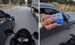Eskişehir’de trafikte ‘çöp’ tepkisi: Motosikletli böyle yaptı