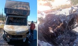Sivrihisar’da seyir halindeki kargo aracında yangın