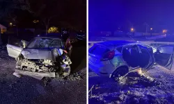 Bilecik-Eskişehir yolunda trafik kazası: Otomobil bariyerlere saplandı