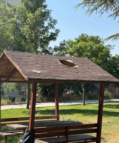 Eskişehir'deki parkta şaşırtan görüntü! Kamelyanın çatısında dev delik