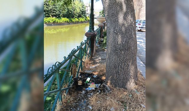 Eskişehir Porsuk Çayı kıyısında endişelendiren manzara