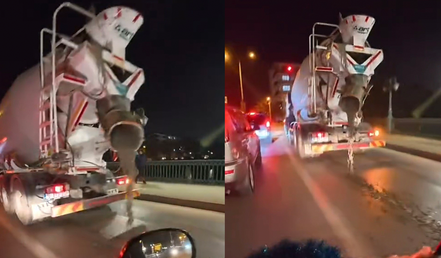 Eskişehir'de beton mikseri yola beton saçarak ilerledi