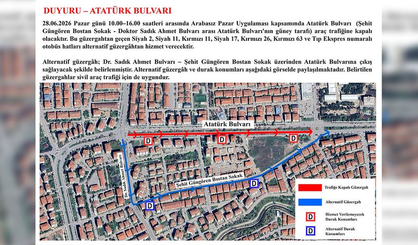 Atatürk Bulvarı'nda “Arabasız Pazar” düzenlemesi