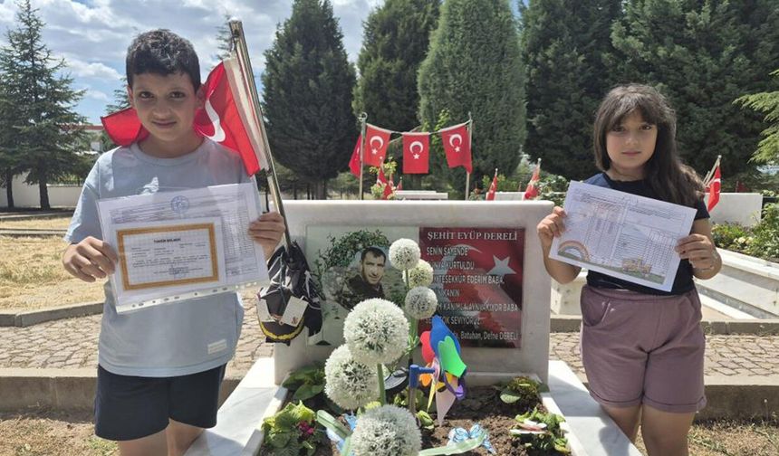 Eskişehir’de orman yangınında şehit düşmüştü: Çocukları karneleriyle mezarına gitti