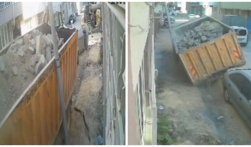 Eskişehir'de yol çöktü, yüklü kamyon adeta toprağa gömüldü