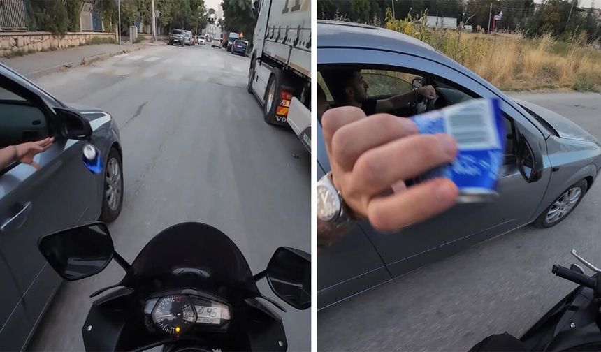 Eskişehir’de trafikte ‘çöp’ tepkisi: Motosikletli böyle yaptı