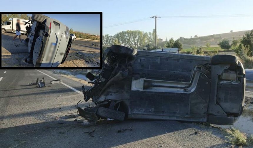 Eskişehir’de yürekleri ağza getiren kaza: Otomobil yan yattı