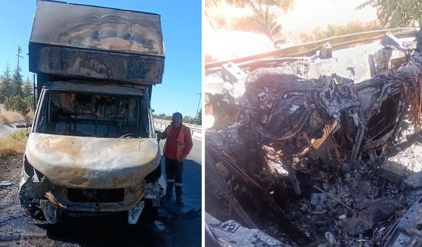 Sivrihisar’da seyir halindeki kargo aracında yangın