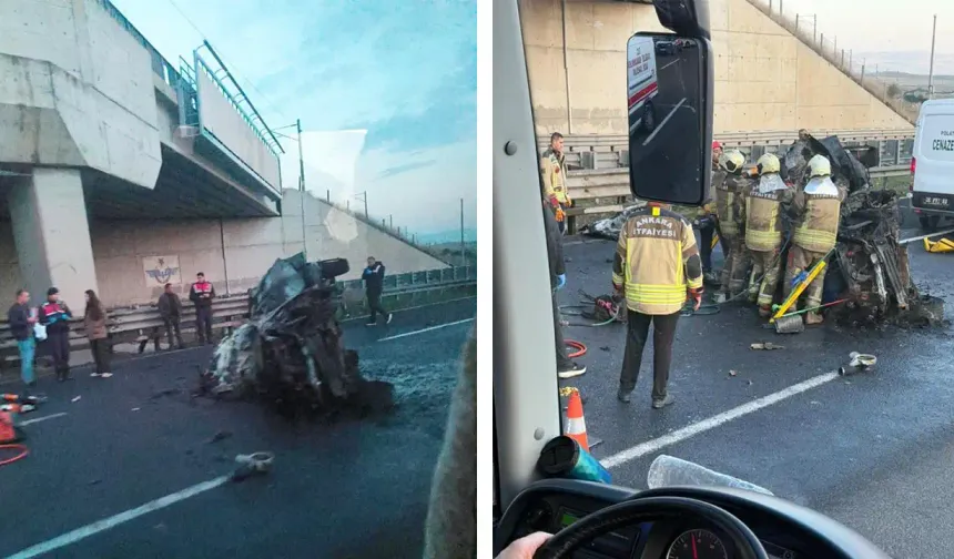 Ankara-Eskişehir Karayolu'nda korkutan kaza! Alev alan araçtan acı haber