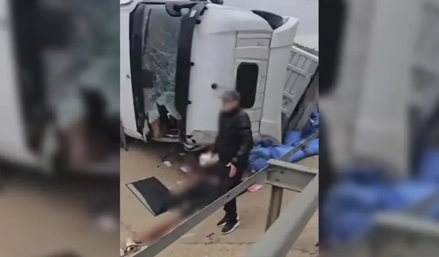 Eskişehir-Ankara karayolunda korkutan kaza! Tır devrildi, 1 ağır yaralı