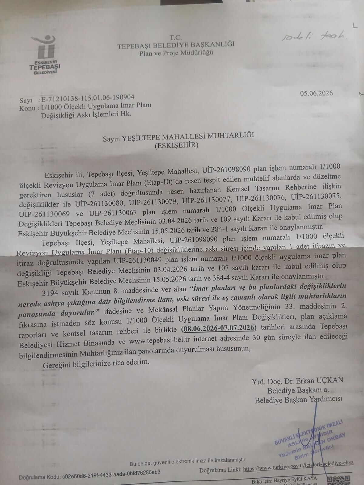 Eskişehir Yeşiltepe Imar Planı