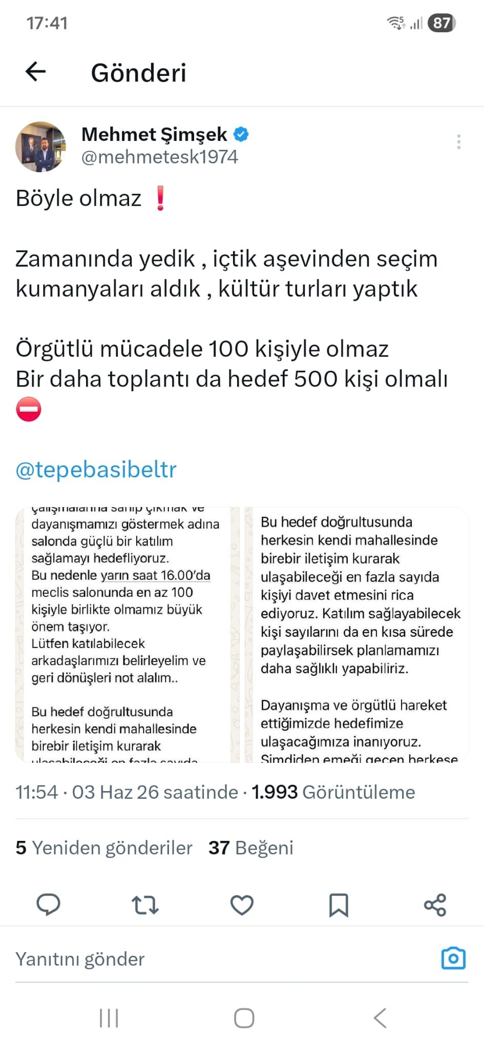 Mehmet Şimşek Tweet
