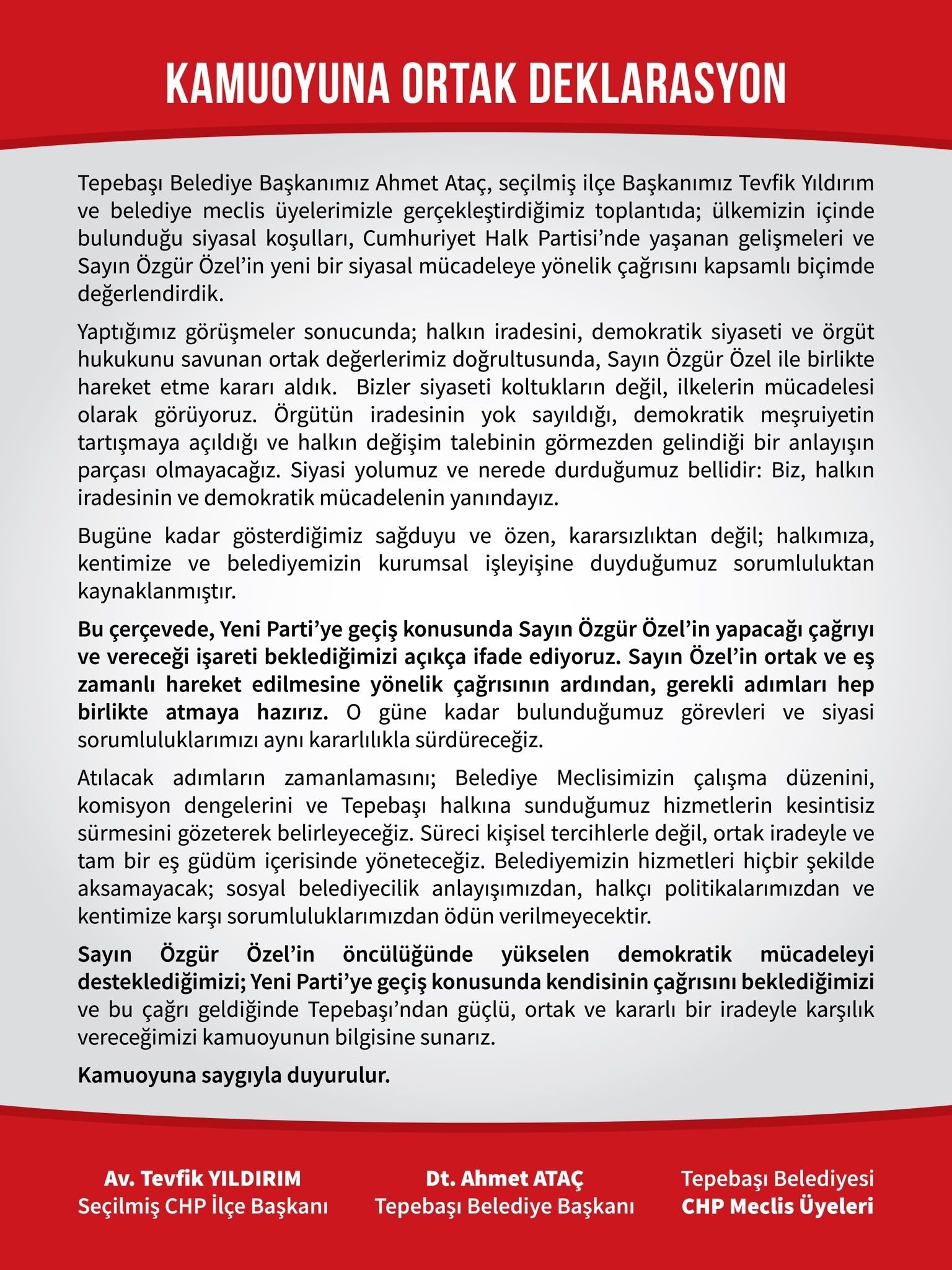 Özgür Özelin Çağrısını Bekliyoruz