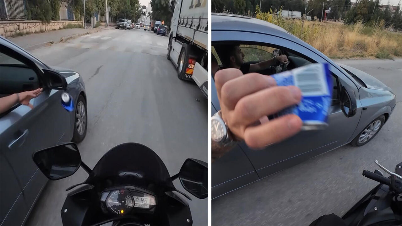 Eskişehir’de trafikte ‘çöp’ tepkisi: Motosikletli böyle yaptı