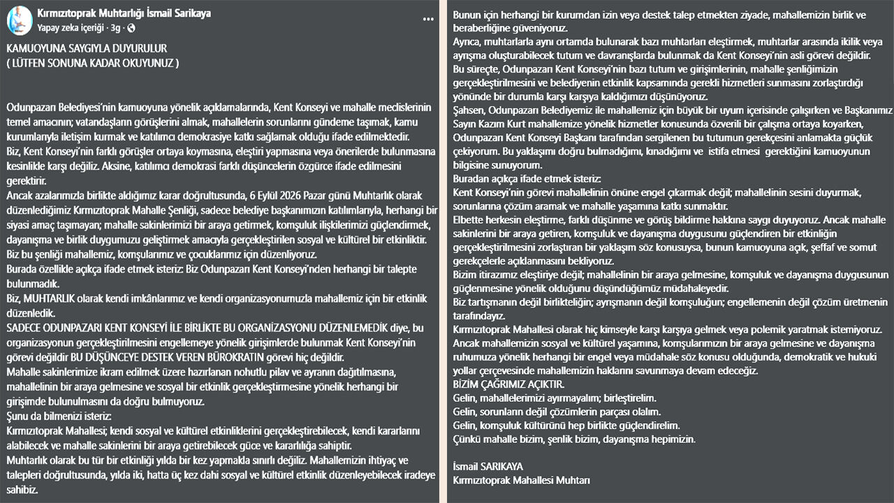 Kırmızıtoprak Muhtarı Sarıkaya’dan İsmail Kumru’ya Istifa Çağrısı2