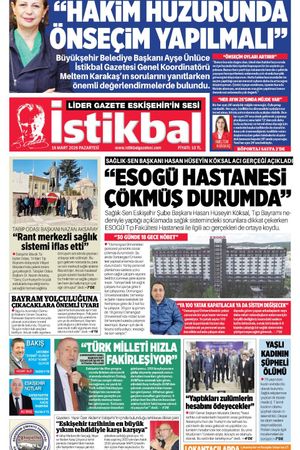 İstikbal Gazetesi 16 Mart 2026 Manşeti